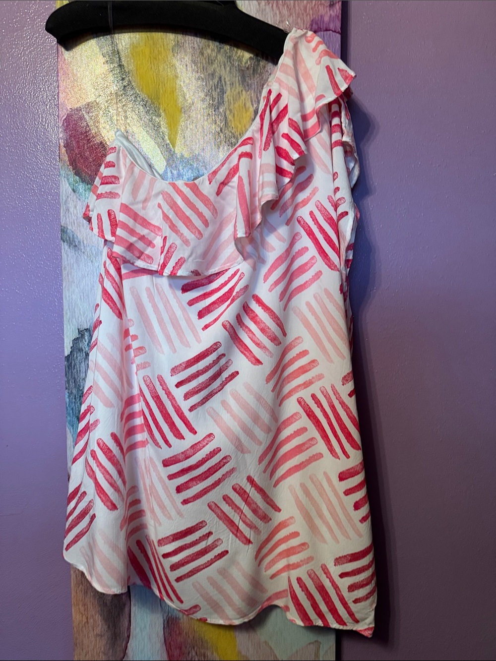 Abstract Brushstroke Print Dress in White and Pink